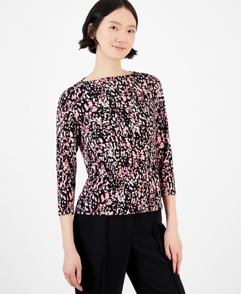 Women's Abstract-Print Knit Boat-Neck Top