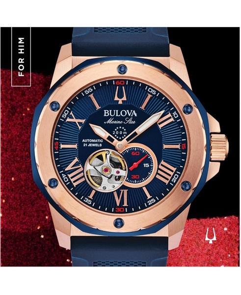 Men's Automatic Marine Star Blue Silicone Strap Watch 45mm