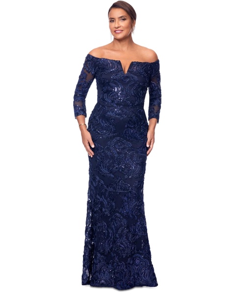 Women's Embellished Off-The-Shoulder 3/4-Sleeve Gown