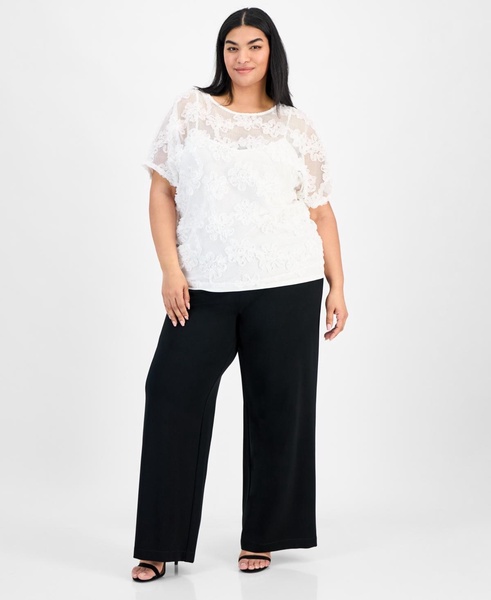 Plus Size Short-Sleeve Lace Blouse
