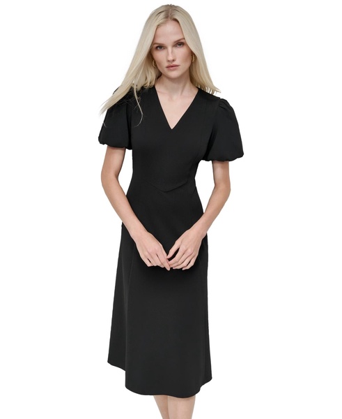 Women's Bubble-Sleeve Scuba-Crepe Midi Dress