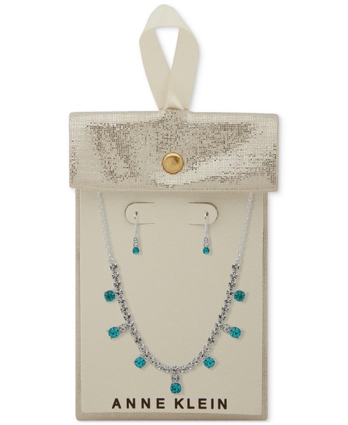 Silver-Tone Crystal Cup Chain Frontal Necklace &  Earrings Set