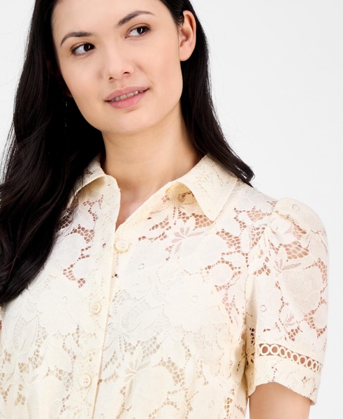 Women's Floral-Lace Tie-Waist Shirtdress