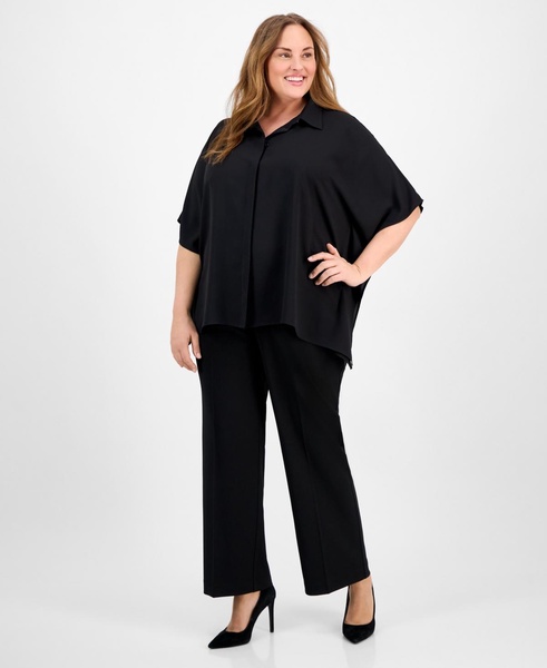 Plus Size Dolman-Sleeve Vented-Hem Blouse
