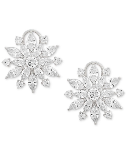 Cubic Zirconia Flower Statement Earrings in Sterling Silver