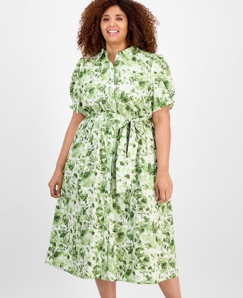 Plus Size Cotton Puff-Sleeve Cotton Dress