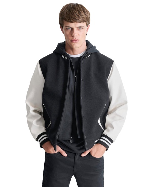 Men's Colorblocked Removable Hood Varsity Jacket