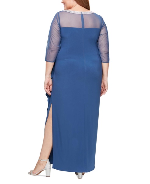 Plus Size Illusion-Trim Ruffled Gown