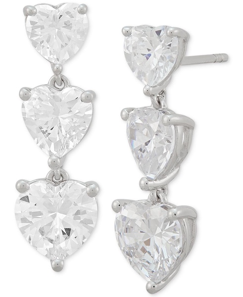 Cubic Zirconia Heart Triple Drop Earrings in Sterling Silver