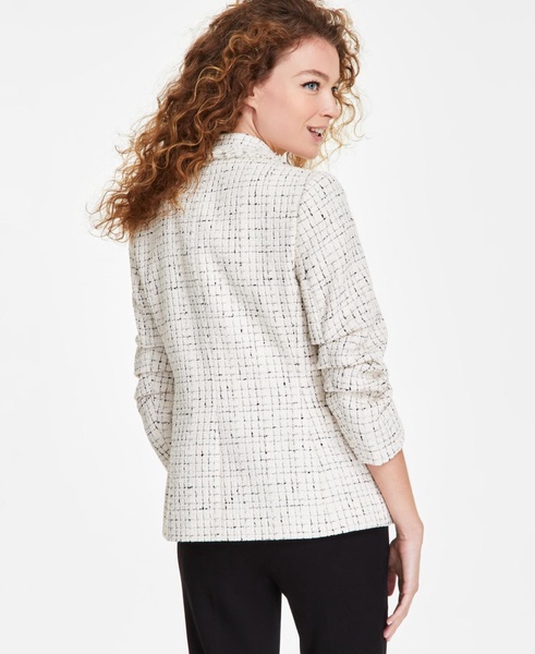 Women's Tweed Fringe Scrunch-Sleeve Blazer