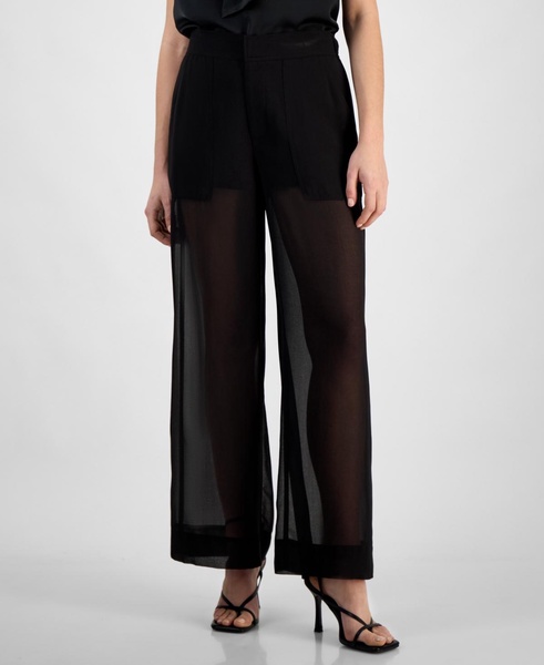Women's High-Rise Wide-Leg Sheer Pants, Exclusively at Macy's 