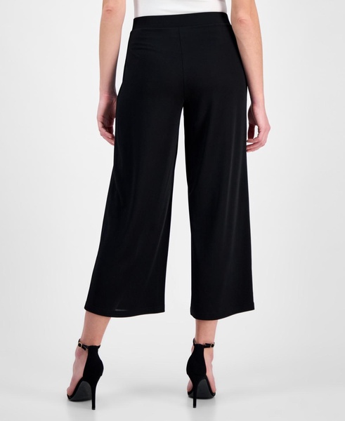 Women's Textured Knit Crepe Pull-On Cropped Palazzo Pants