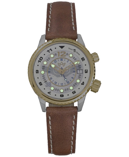 Women's Swiss WASP Tribute Tri-Time Chestnut Leather Strap Watch 33mm