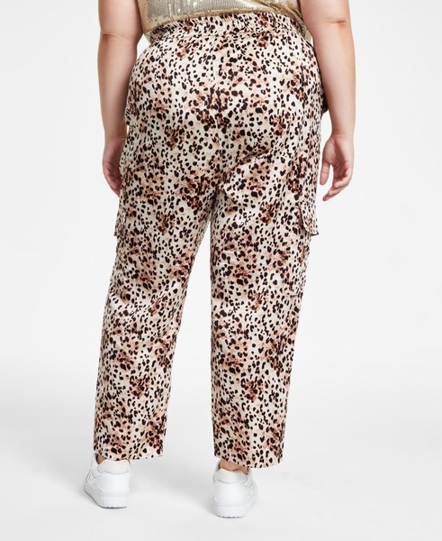 Trendy Plus Size Cheetah-Print Shine Cargo Satin Pants, Created for Macy's