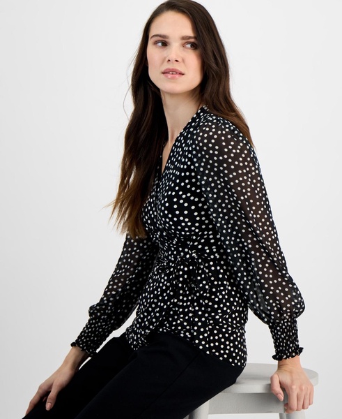 Women's Floral-Print Smocked Wrap Top