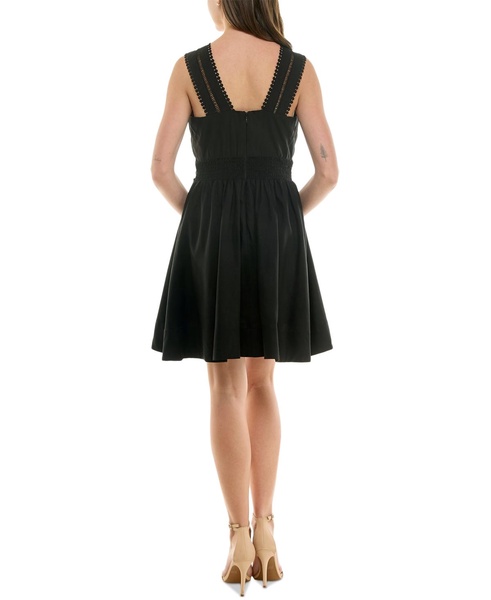 Women's Deep V-Neck Ladder-Trim Fit & Flare Dress