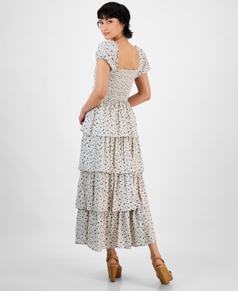 Petite Printed Smocked Tiered-Ruffle-Trim Dress, Exclusively at Macy's 