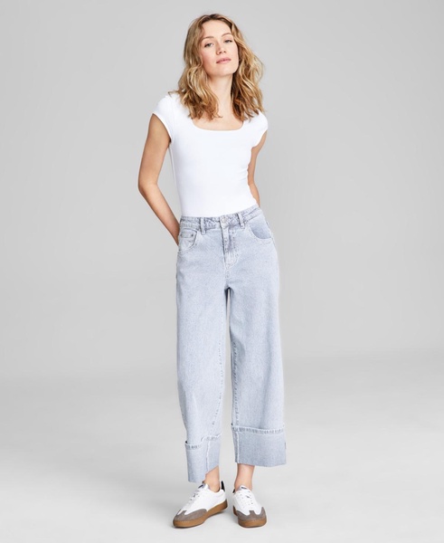 Women's Striped-Denim Cuffed Wide-Leg Jeans, Exclusively at Macy's