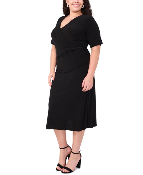 Plus Size Short-Sleeve Side-Gathered Midi Dress