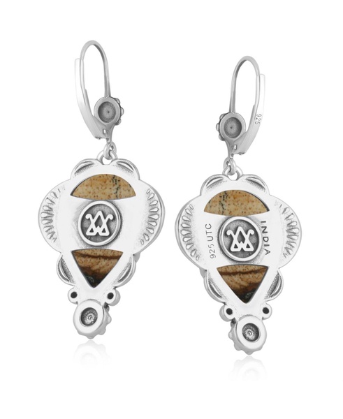 Sterling Silver Picture Jasper Pear-Cut Concha Earrings