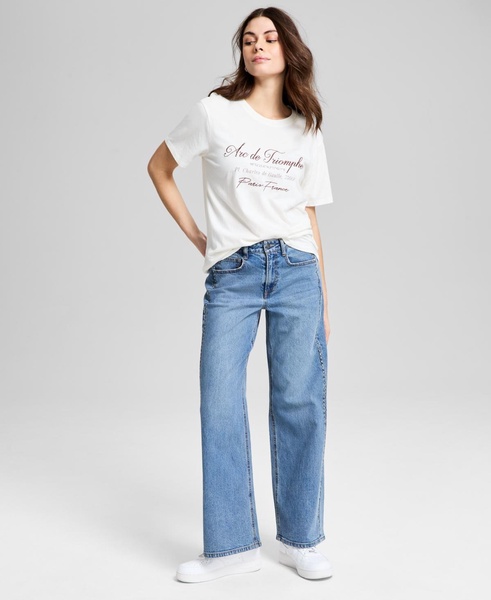 Women's Studded Wide-Leg Mid-Rise Jeans, Created for Macy's