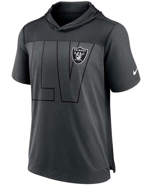 Men's Heathered Charcoal, Black Las Vegas Raiders Performance Hoodie T-shirt