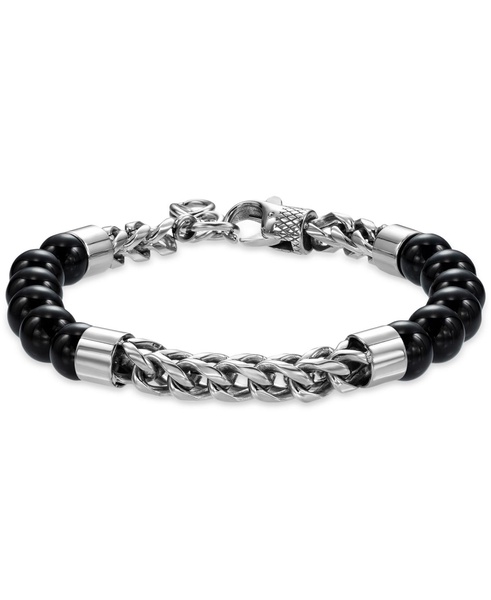 Men's Lapis Lazuli Bead & Chain Bracelet in Stainless Steel (Also in Onyx & Tiger Eye)