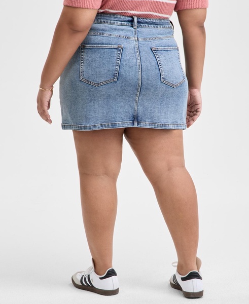 Trendy Plus Size Tie-Front Denim Mini Skirt, Exclusively at Macy's
