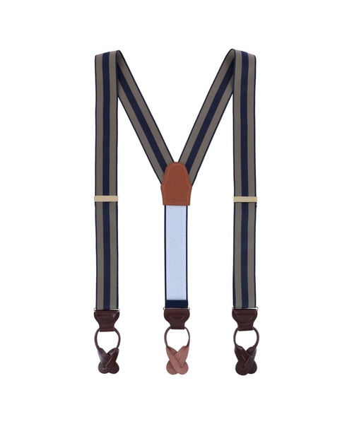 Men's Balint 38MM Striped Non Stretch Grosgrain Ribbon Button End Suspenders