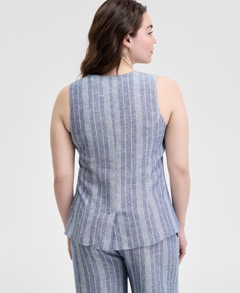 Women's Striped Sleeveless Double-Button Vest, Regular & Petites, Exclusively at Macy's