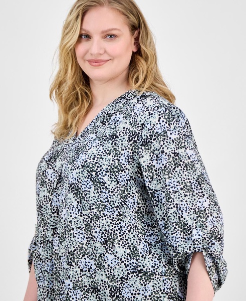 Plus Size Printed Roll-Tab-Sleeve Tunic