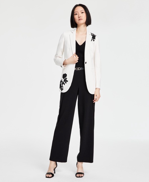 Women's Embroidered Notched-Collar Compression Blazer, Created for Macy's