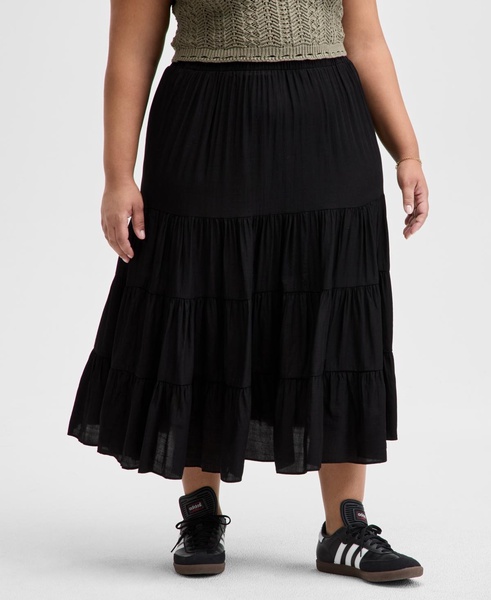 Plus Size Pull-On Tiered Midi Skirt