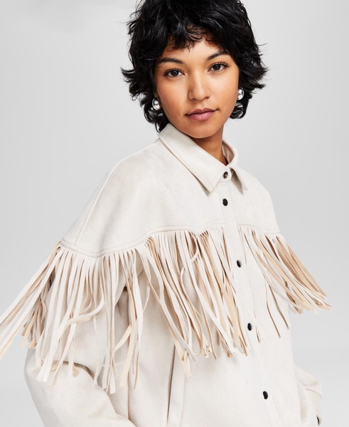 Women's Fringe-Trim Faux Suede Jacket, Created for Macy's