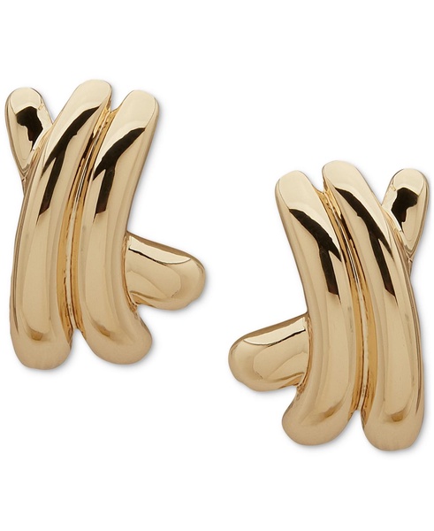 Gold-Tone Criss Cross Button Earrings