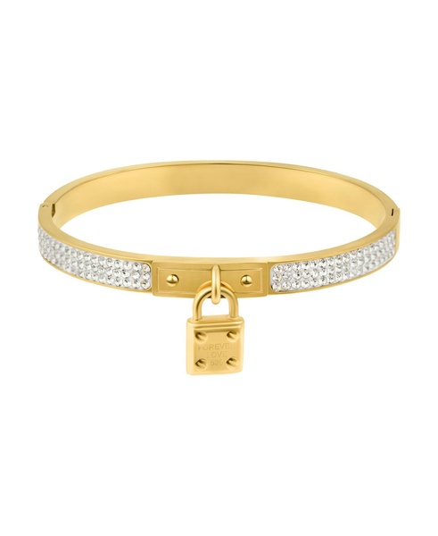 Tarnish Resistant Gold Cubic Zirconia Pave Lock Bangle Bracelet
