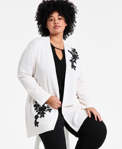 Plus Size Lace-Appliqué Open-Front Cardigan