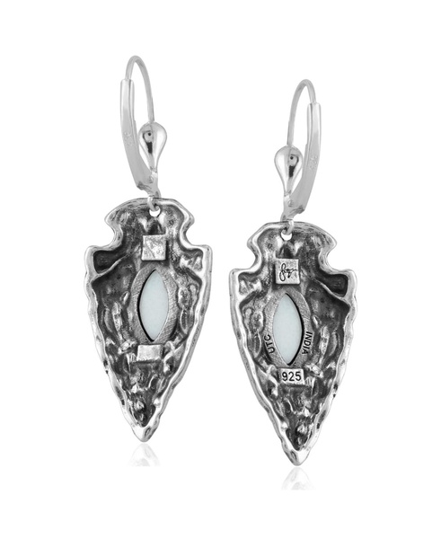 Fritz Casuse Sterling Silver Arrowhead and White Agate Gemstone Lever Back Earrings