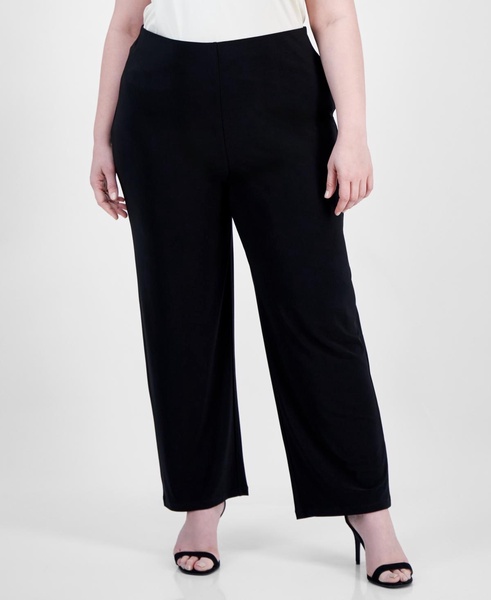 Plus Size Solid Pull-On Wide-Leg Pants
