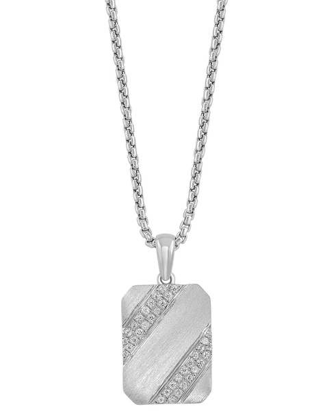 EFFY® Men's White Zircon (3/8 ct. t.w.) Tag 22" Pendant Necklace in Sterling Silver 