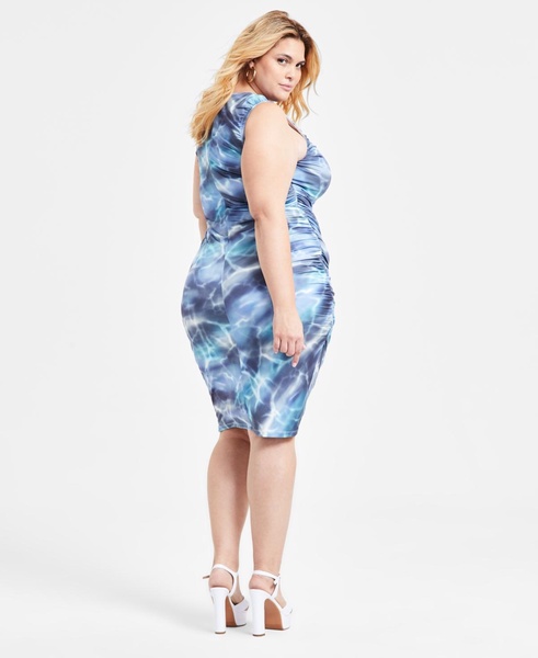 Trendy Plus Size Printed-Mesh Side-Ruched Dress, Exclusively at Macy's
