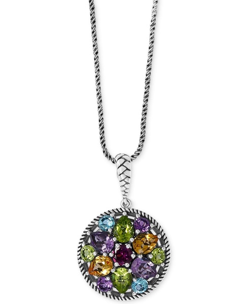 EFFY® Multi-Gemstone Disc 18" Pendant Necklace (7-1/3 ct. t.w.) in Sterling Silver