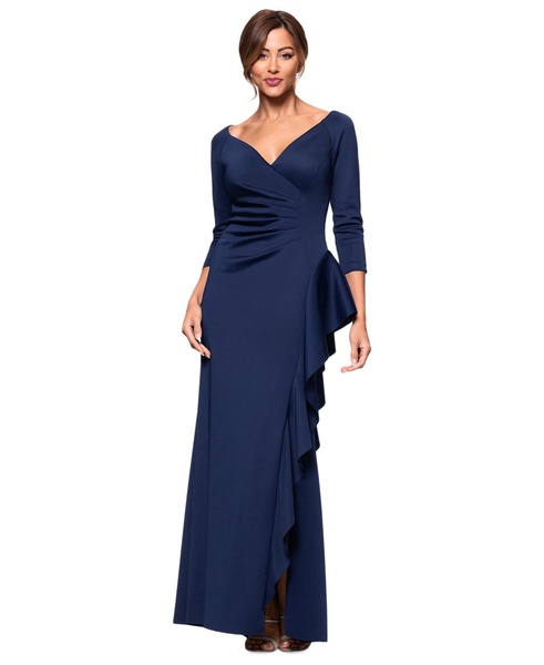 Women's V-Neck Ruffled Side-Slit Scuba Gown