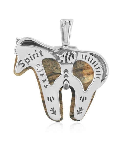 Sterling Silver Picture Jasper Gemstone Spirit Horse Pendant Enhancer
