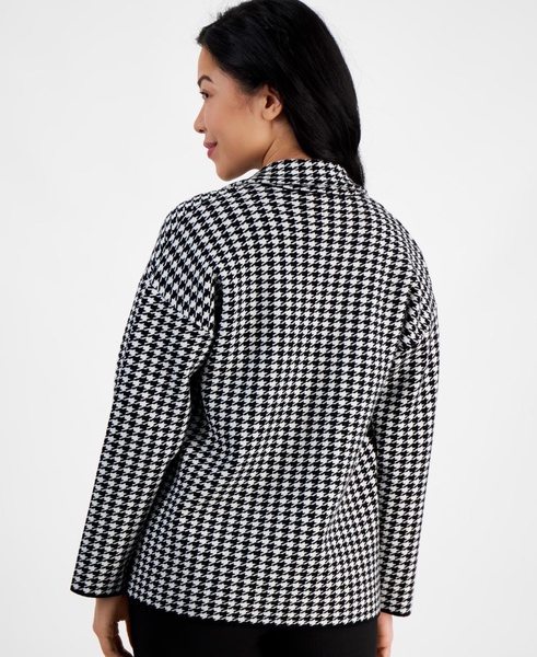 Petite Houndstooth Notched-Collar Sweater
