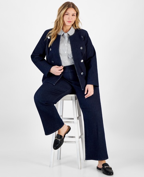 Plus Size Open-Front Collarless Denim Jacket
