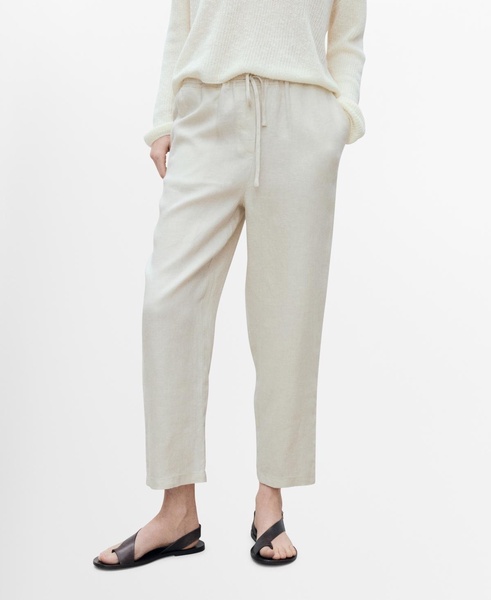 Women's Straight Cropped Linen Trousers Pants