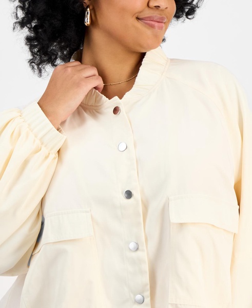 Plus Size Bubble-Hem Twill Cargo Jacket, Exclusively at Macy's