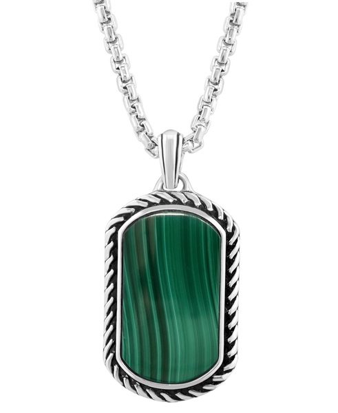 EFFY® Men's Malachite Dog Tag 22" Pendant Necklace in Sterling Silver