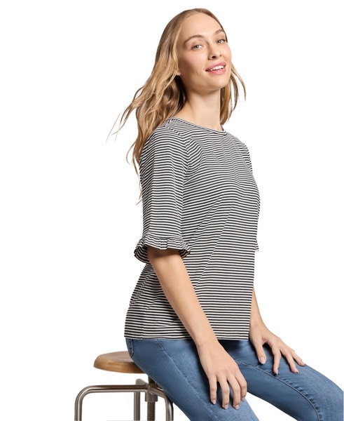 Women's Elbow Ruffle Sleeve Crew Neck Top 